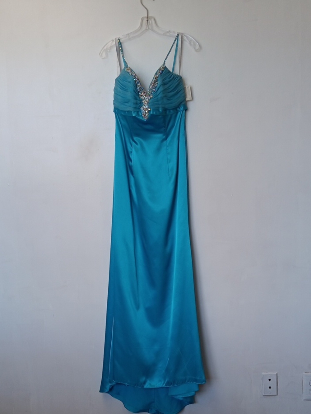 Mary's Bridal Turquoise Beaded Spaghetti-Strap Maxi Dress